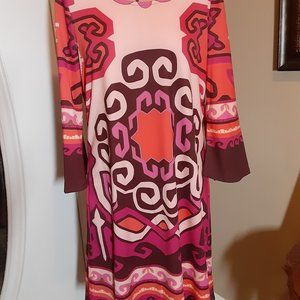 ARYEH DRESS 3/4 Sleeve Orange/Pink Large Poly/Span